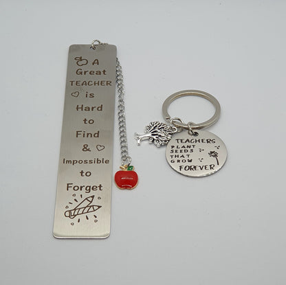 Thank you teacher stainless steel metal book mark and keyring set in a gift box