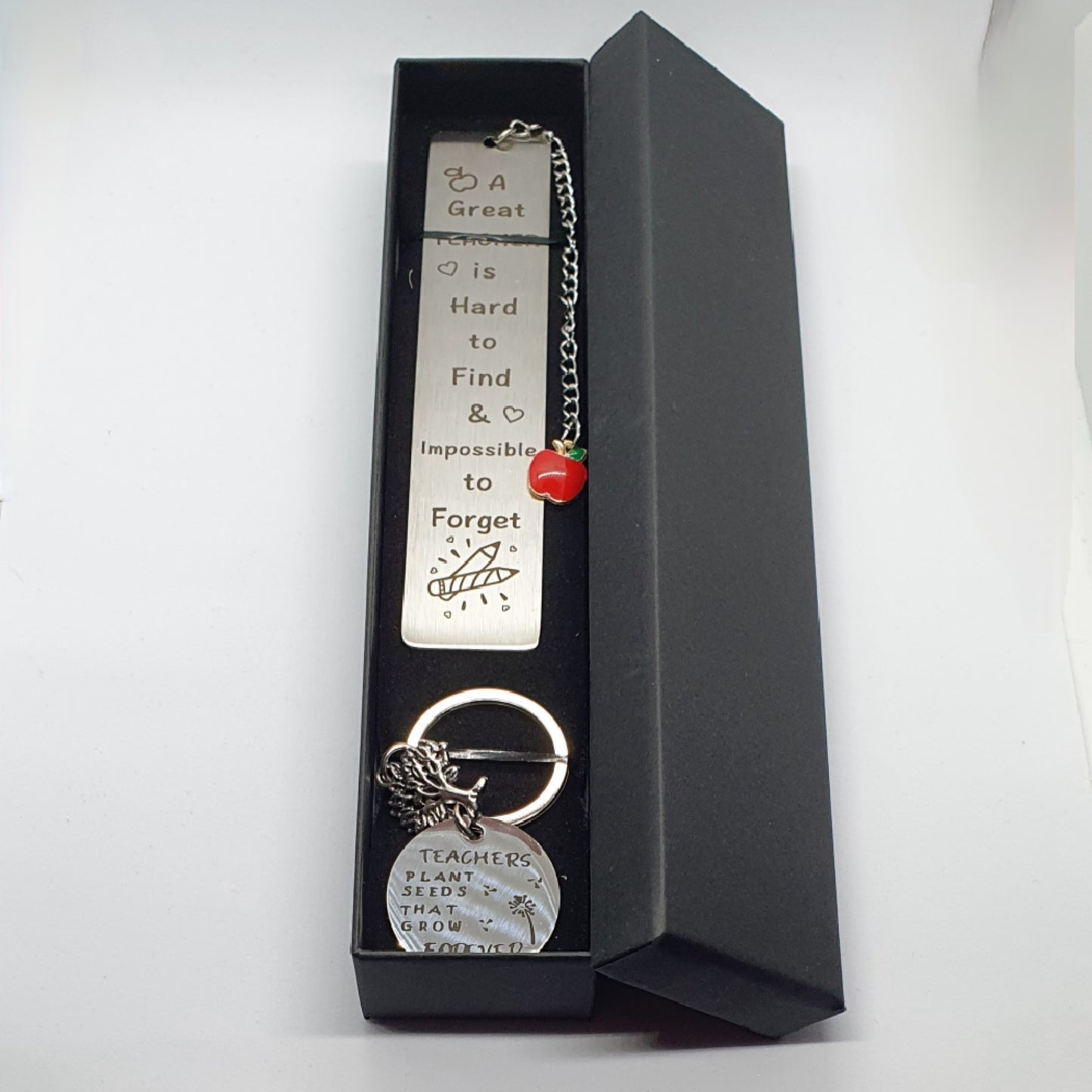 Thank you teacher stainless steel metal book mark and keyring set in a gift box