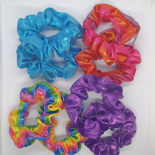 Four pairs of pigtail hair shimmery scrunchies