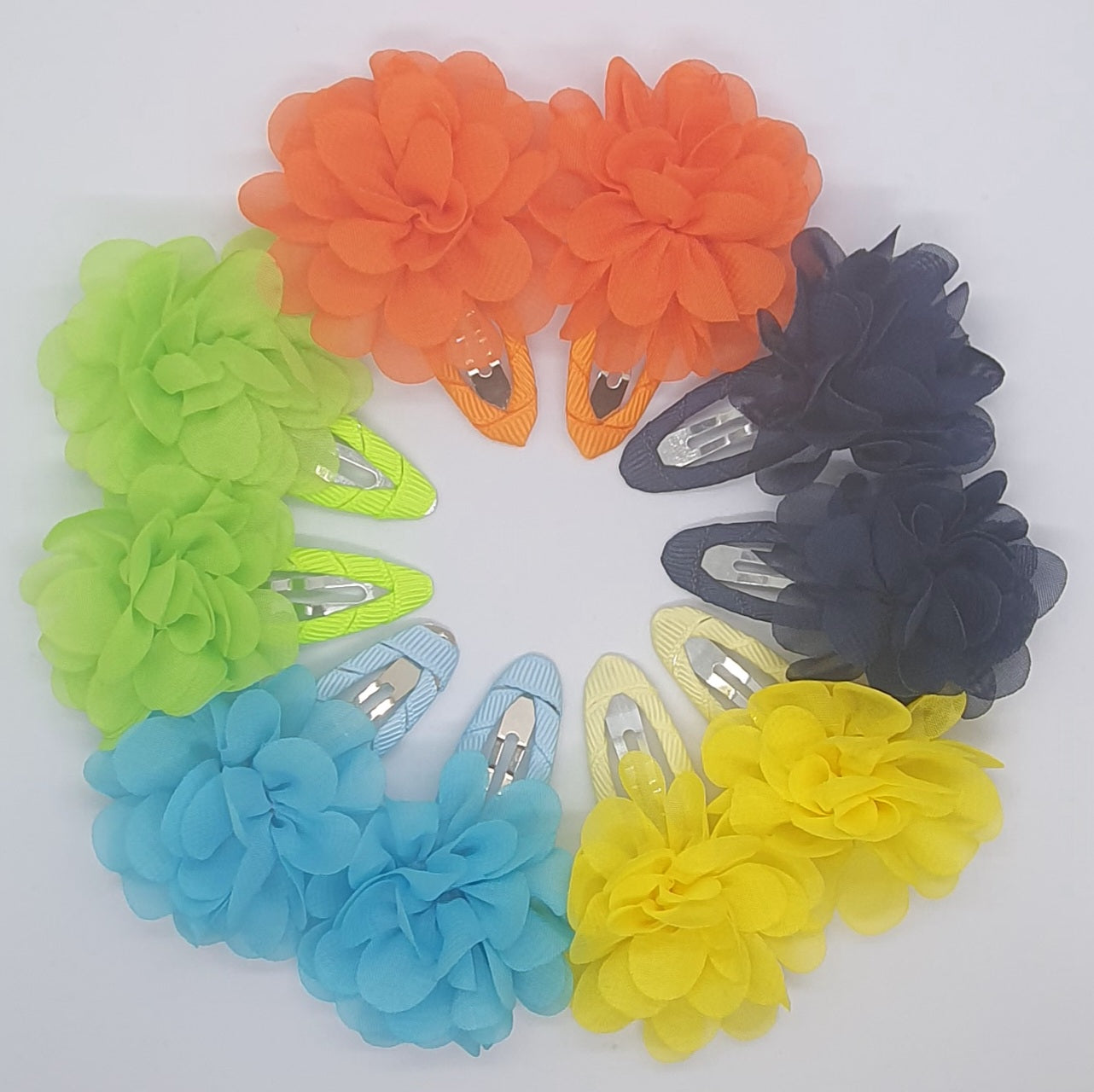 Chiffon Material 2" flower snaps clips hair accessories sets of five pairs