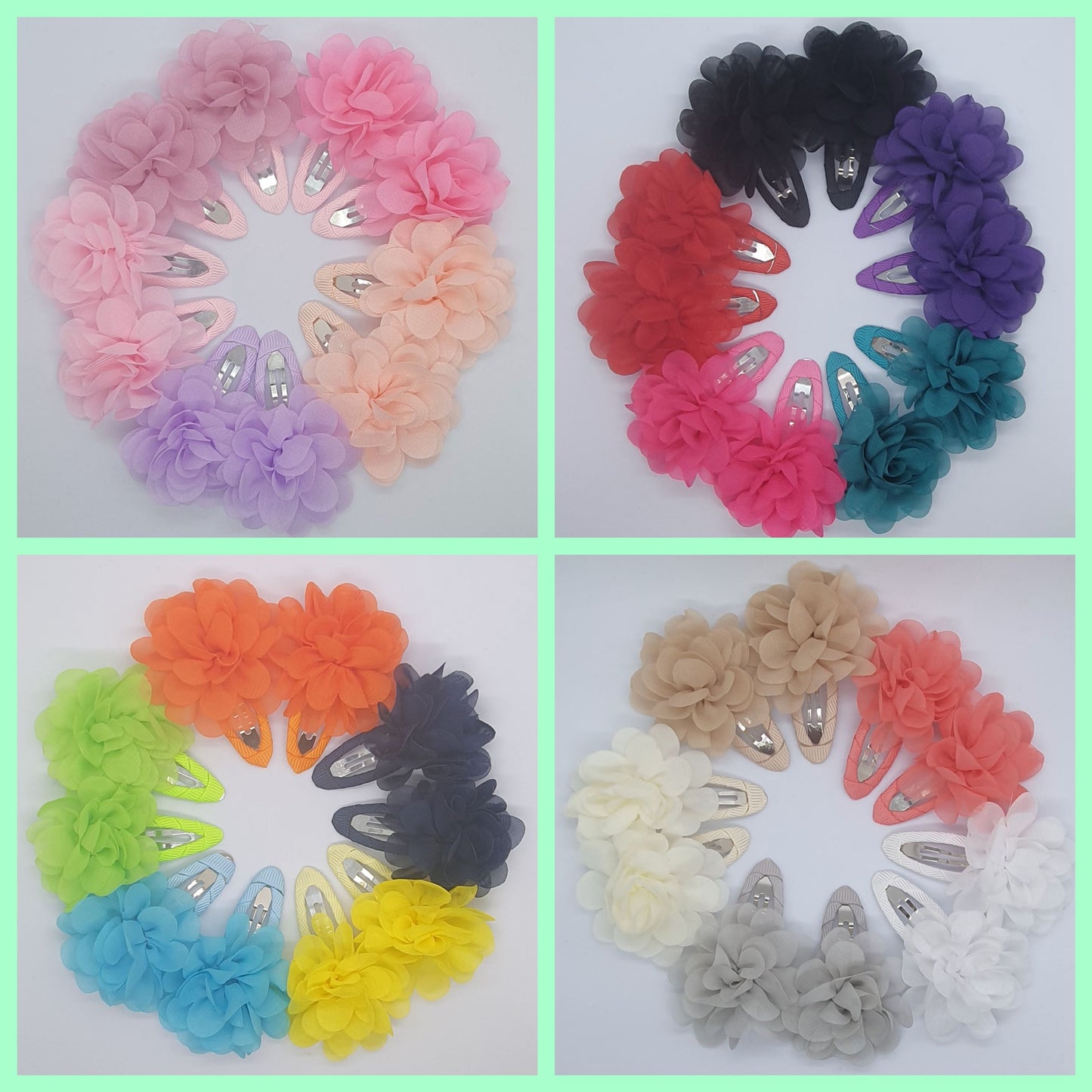 Chiffon Material 2" flower snaps clips hair accessories sets of five pairs