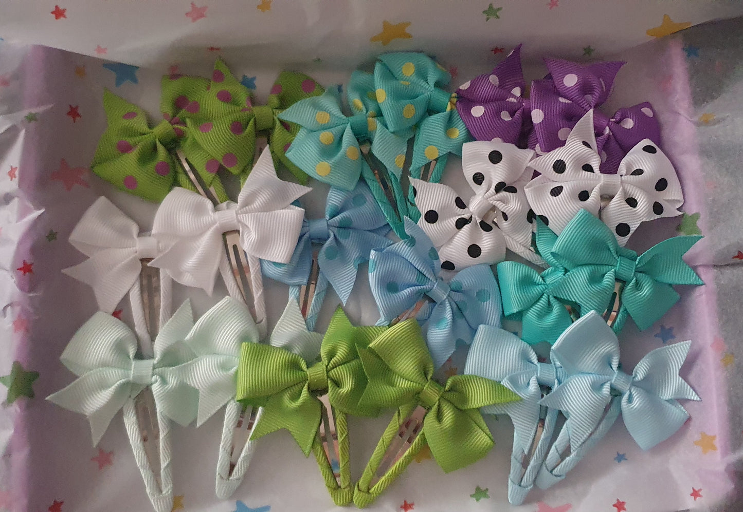 Polka dot and plain ribbon bow snap clips sets