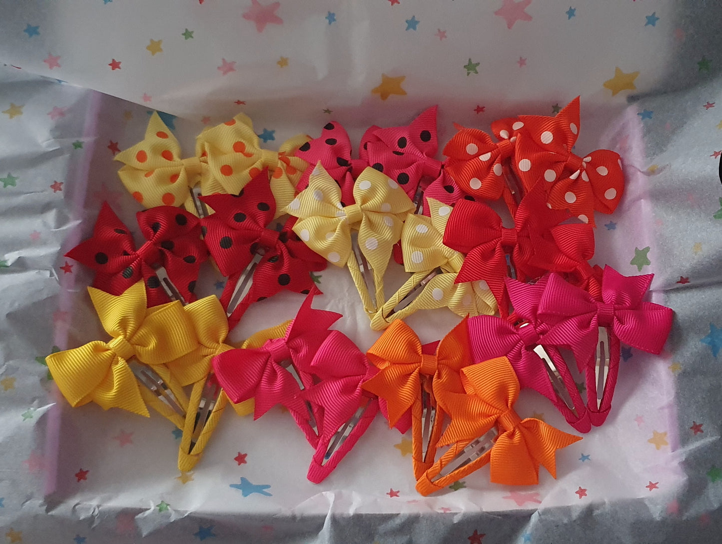 Polka dot and plain ribbon bow snap clips sets