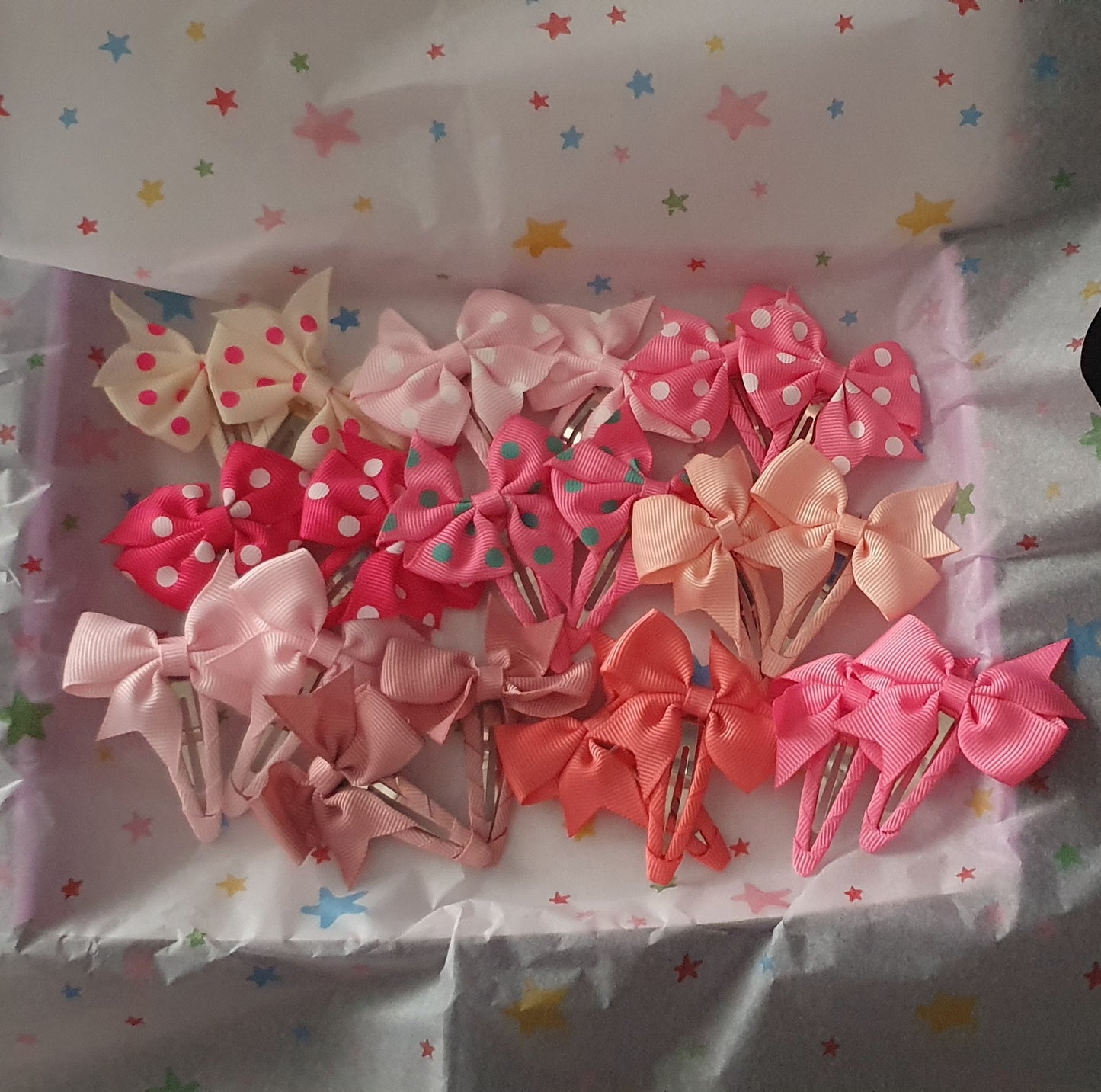 Polka dot and plain ribbon bow snap clips sets