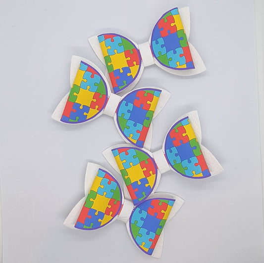 Rainbow puzzle back to school hair bow clips