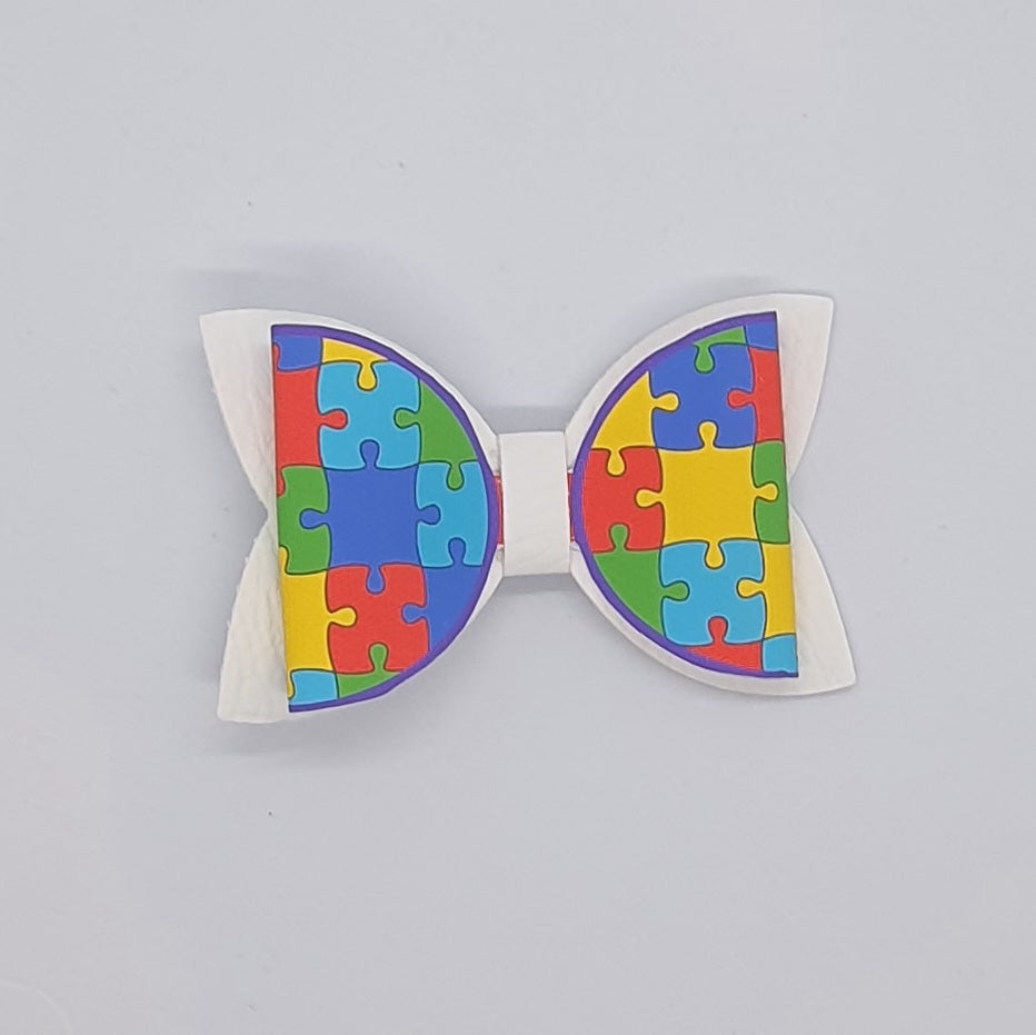 Rainbow puzzle back to school hair bow clips