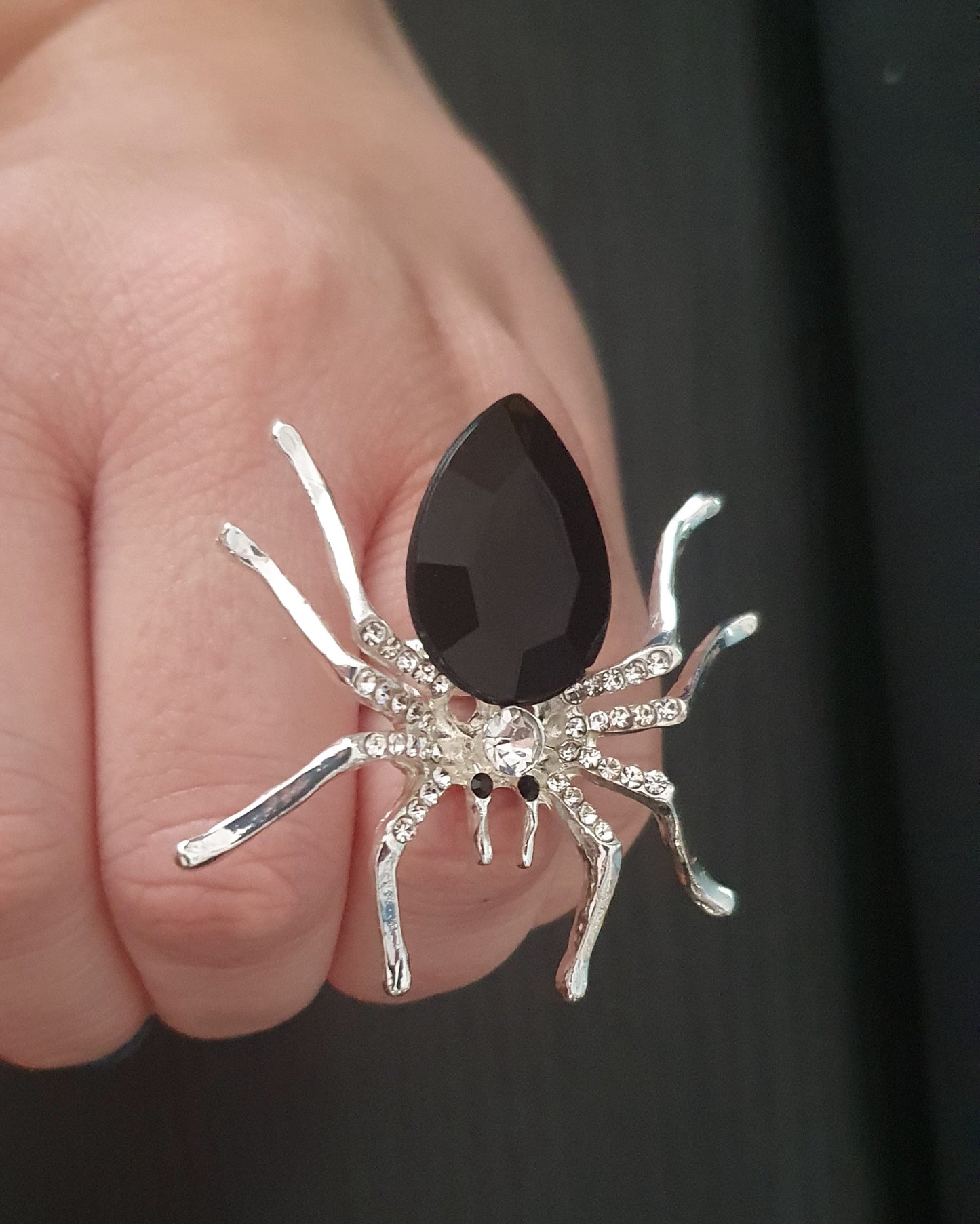 Metal spider gemmed adjustable ring