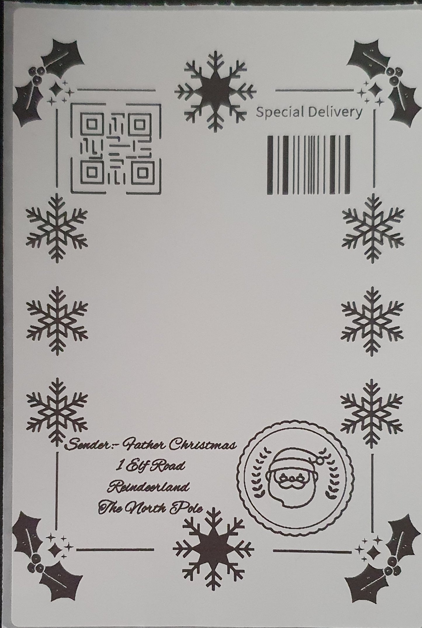 Special delivery postal labels from Father Christmas Santa Claus plain and printed