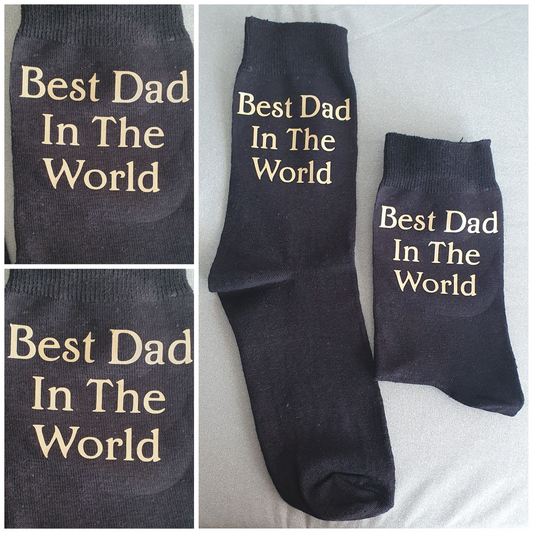 Best dad in the world gold vinyl fathers day socks gift