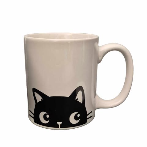 Ceramic mug with vinyl cat design