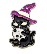 Black cat witches pet and spells pin badges