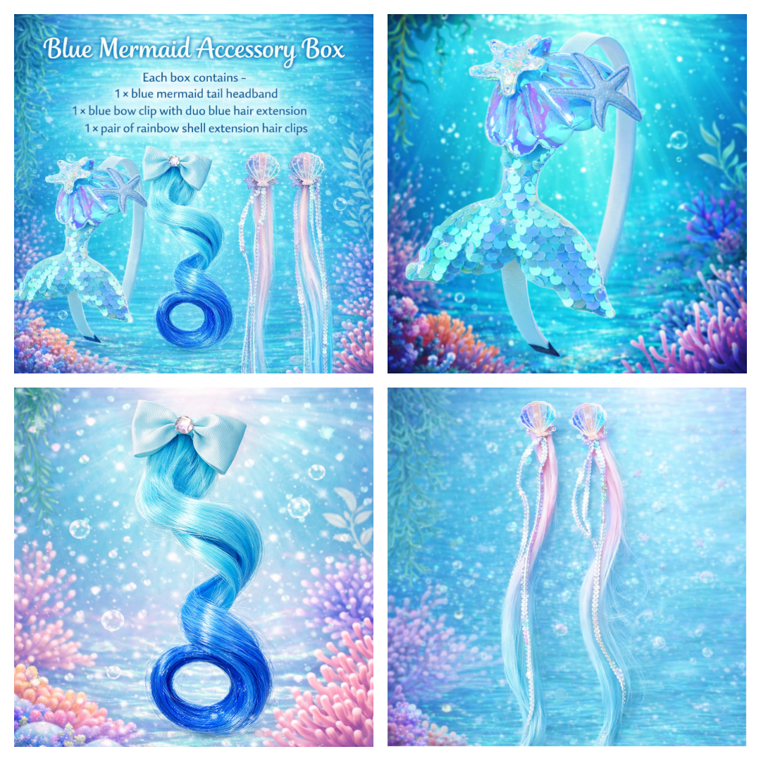 Blue mermaid themed hair accessory box