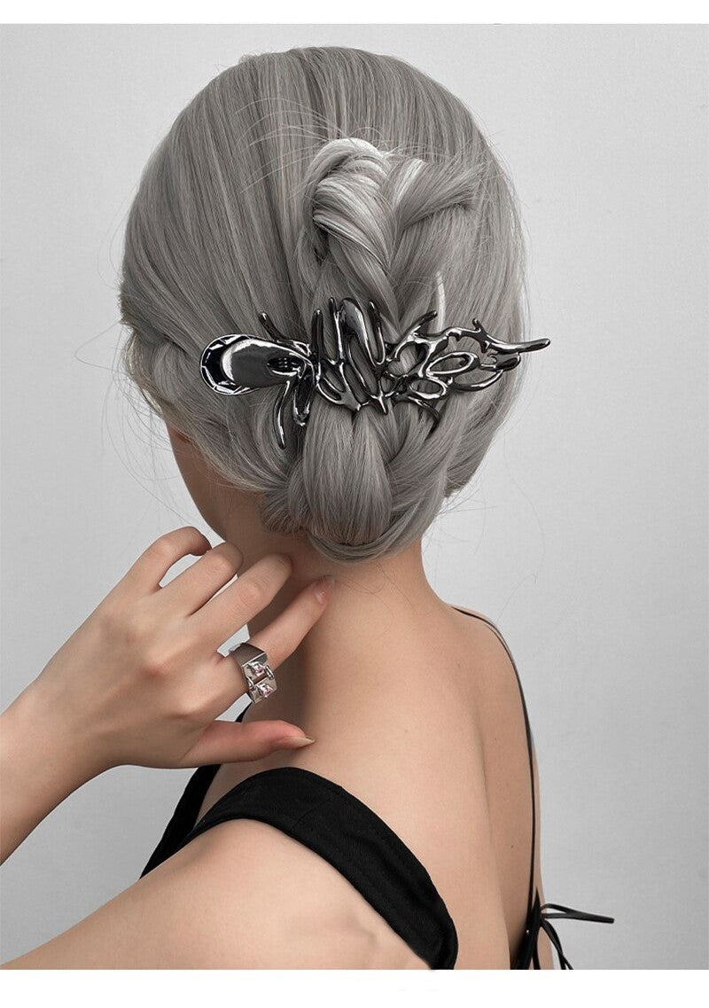 Metal grey splatter design hair clip claw