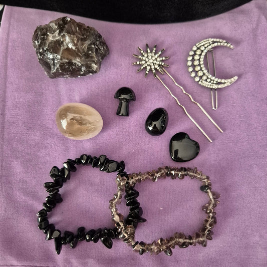 Smoky Quartz & Black Agate - Grounding & Protection Celestial Treasure Box