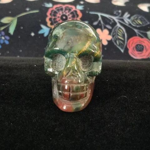 Moss Agate Skull Carving