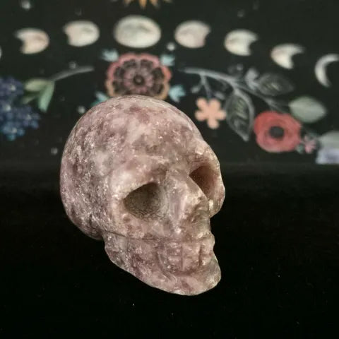 Lepidolite Skull Carving
