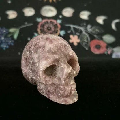 Lepidolite Skull Carving