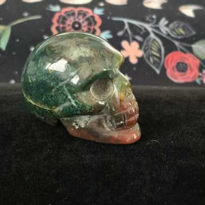 Moss Agate Skull Carving