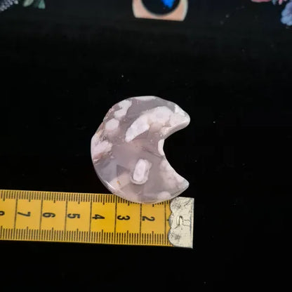 Flower Agate Crescent Moon Gemstone Carving