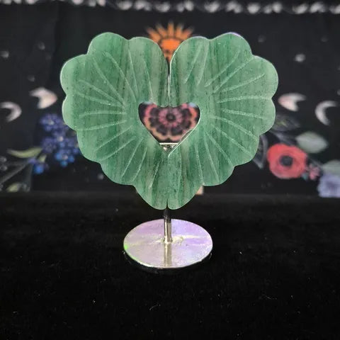 Gemstone flower heart mini display sculpture
