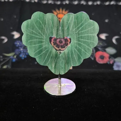 Gemstone flower heart mini display sculpture