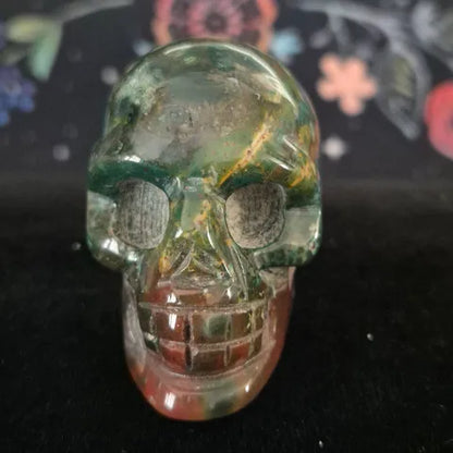 Moss Agate Skull Carving