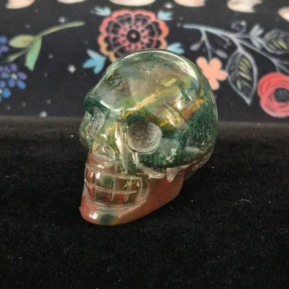 Moss Agate Skull Carving