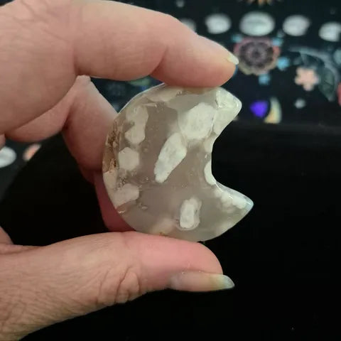 Flower Agate Crescent Moon Gemstone Carving
