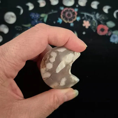 Flower Agate Crescent Moon Gemstone Carving