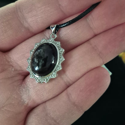 Silver sheen obsidian pendant necklace