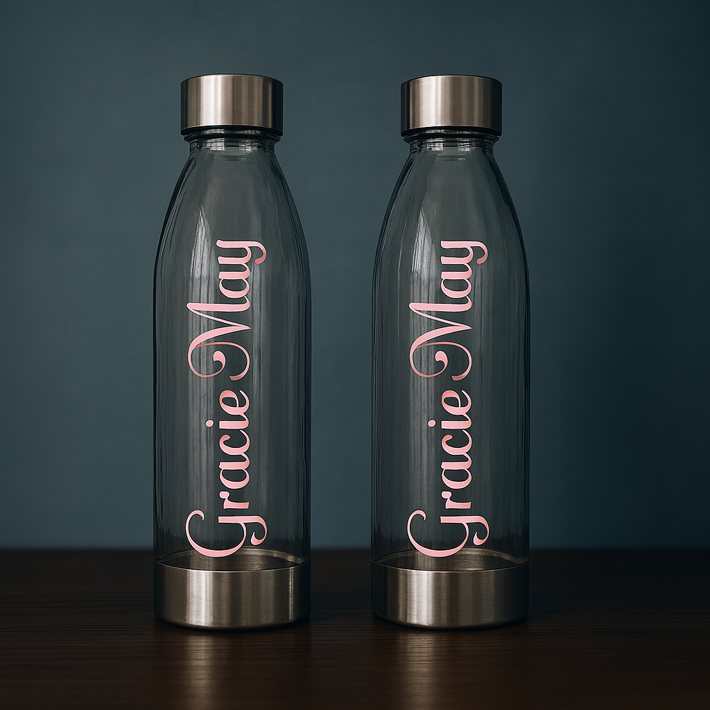 Personalised clear plastic water bottle