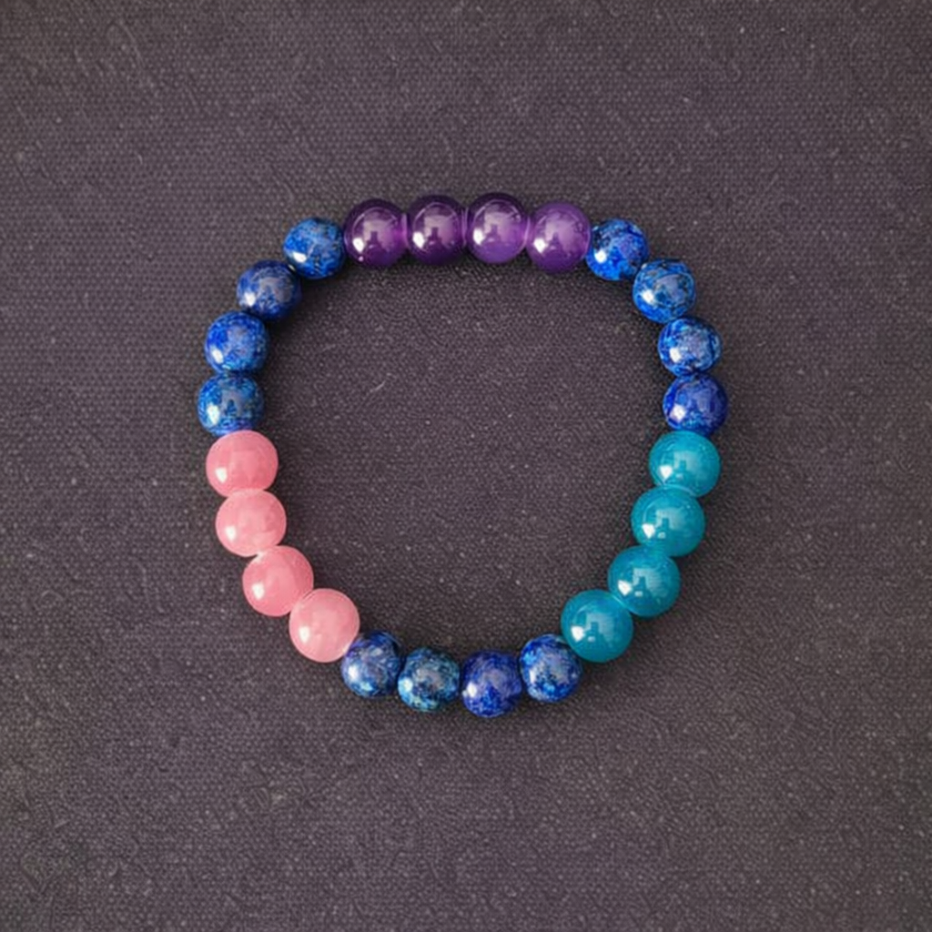 Rose quartz, Lapis Lazuli, Agate and Amethyst gemstone bead bracelet