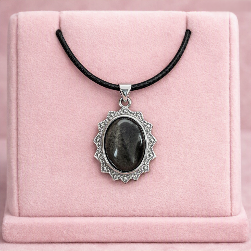 Silver sheen obsidian pendant necklace
