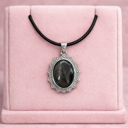 Silver sheen obsidian pendant necklace