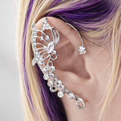 Butterfly crystal earring cuff clip on earrings