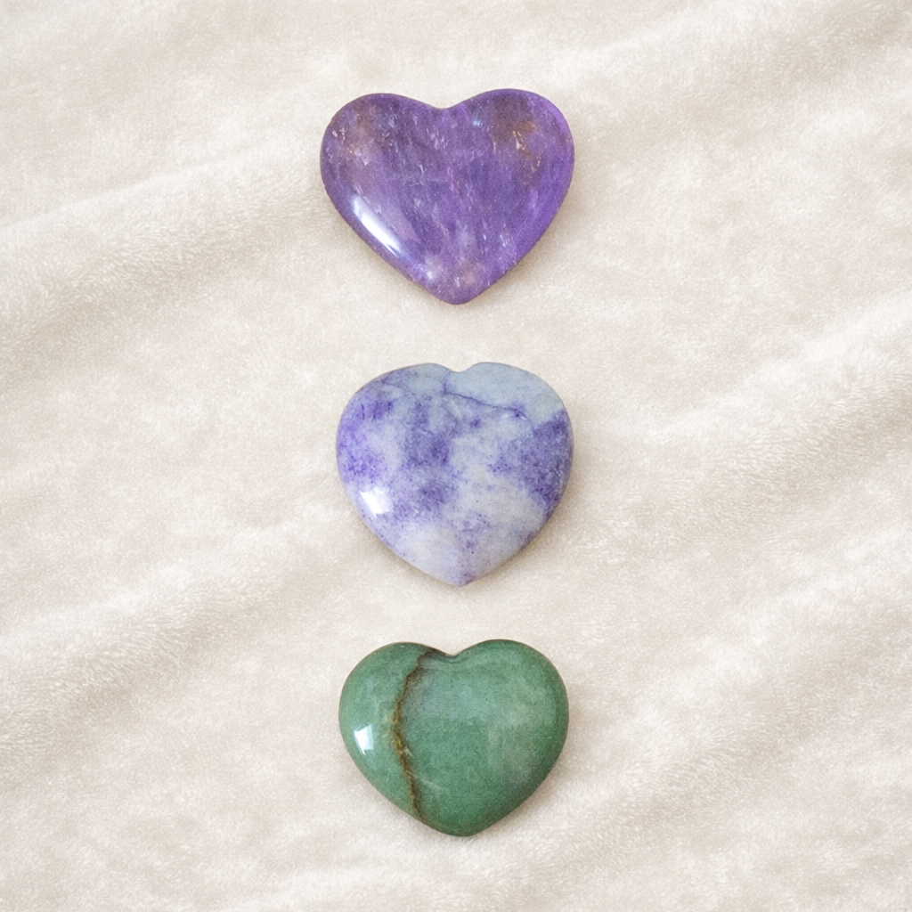 Heart Harmony Trio – Amethyst • Dream Amethyst • Green Aventurine