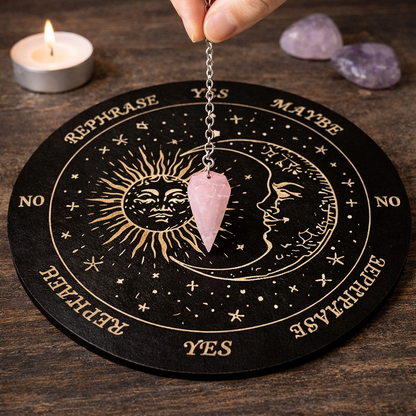 Engraved Wooden Pendulum Dowsing Board – Witchcraft & Divination Tool