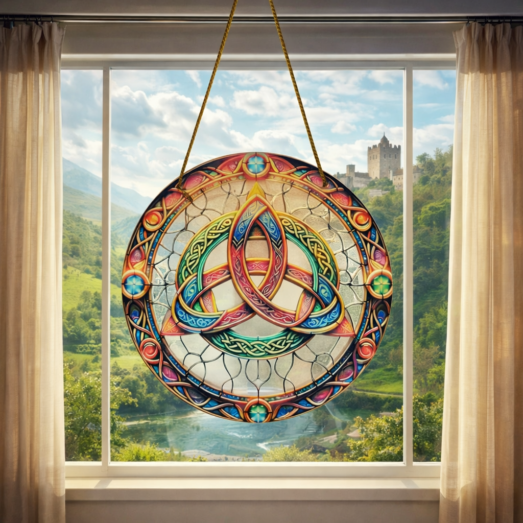 Enchanted Celtic Triquetra Stained Glass Effect Hanging Plaque