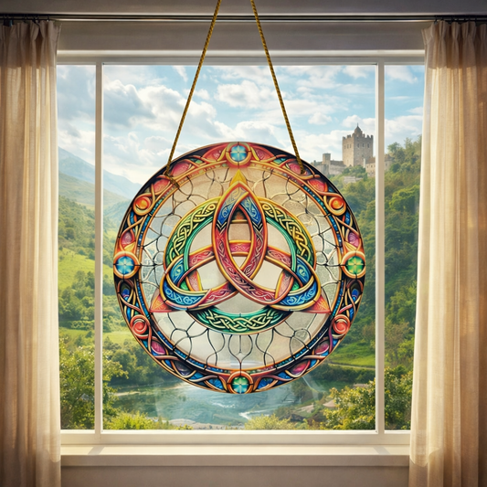 Enchanted Celtic Triquetra Stained Glass Effect Hanging Plaque