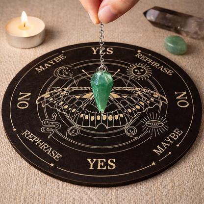 Engraved Wooden Pendulum Dowsing Board – Witchcraft & Divination Tool