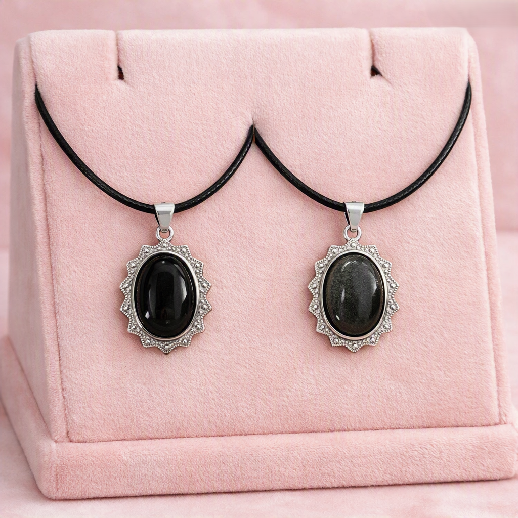 Silver sheen obsidian pendant necklace