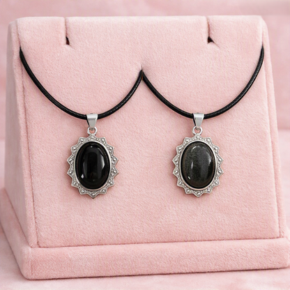 Silver sheen obsidian pendant necklace