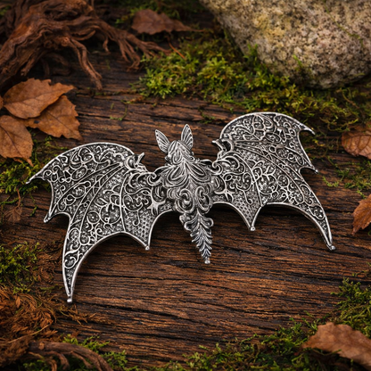 Silver Floral Winged Flying Bat Gothic Alternative Metal Hairpin Barrette Clip