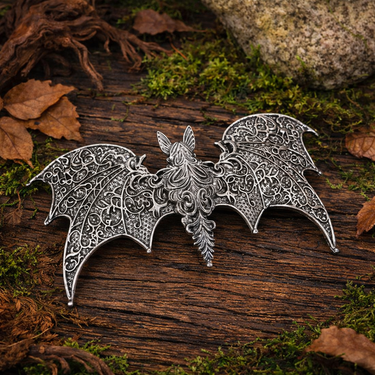 Silver Floral Winged Flying Bat Gothic Alternative Metal Hairpin Barrette Clip