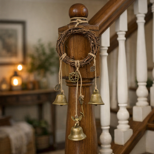 Round rattan witch bells hanging ornament with charms