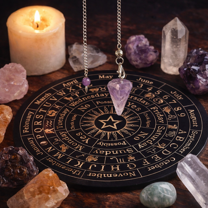 Engraved Wooden Pendulum Dowsing Board – Witchcraft & Divination Tool