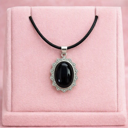 Silver sheen obsidian pendant necklace