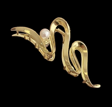 Squiggly metal and pearl bead hair clip claw