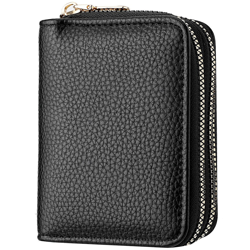 Black PU leather patterned double zip purse