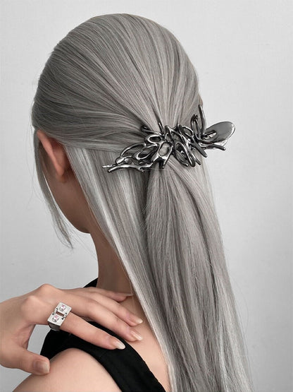 Metal grey splatter design hair clip claw